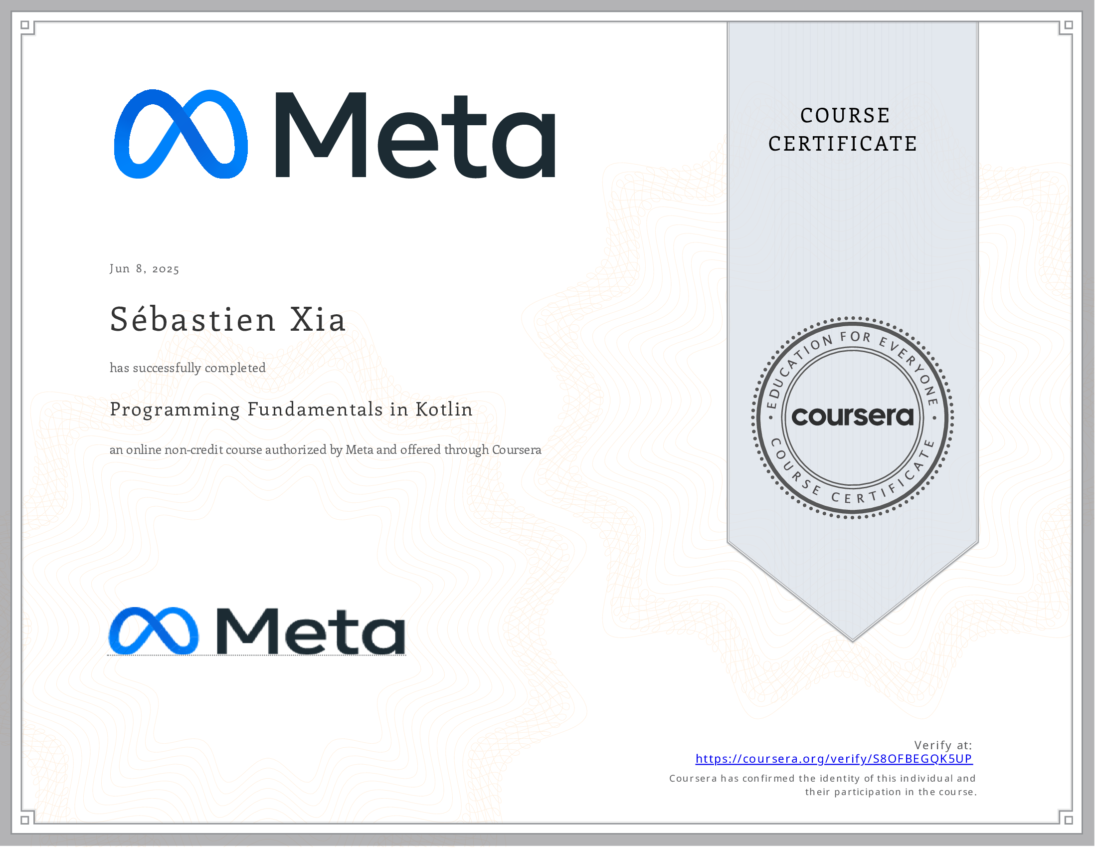 Certificat Programming Fundamentals in Kotlin